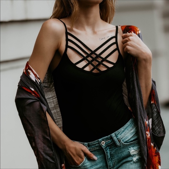 Lana.Jo. Tops - Strappy Lattice Tank in Black